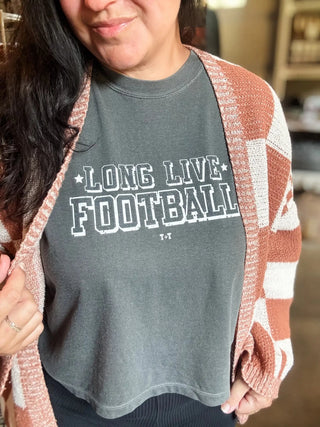 Long Live Football Fall Boxy Charcoal Tee - Tucked & Threaded