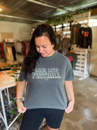 Long Live Football Fall Boxy Charcoal Tee - Tucked & Threaded