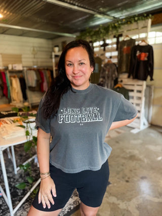 Long Live Football Fall Boxy Charcoal Tee - Tucked & Threaded