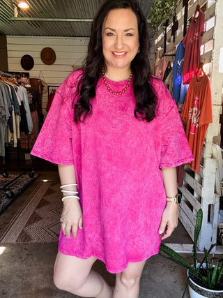 Magenta Mineral Wash Oversized Top - Tucked & Threaded