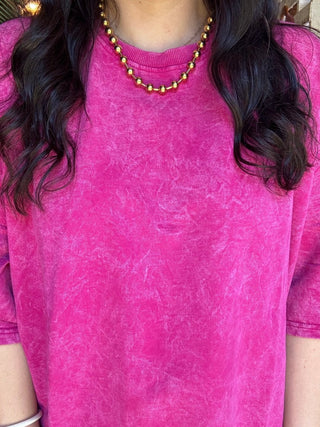 Magenta Mineral Wash Oversized Top - Tucked & Threaded