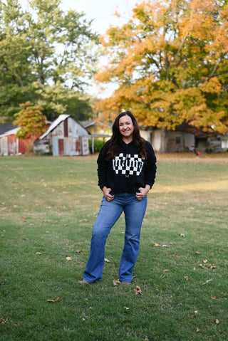 Mama Checkered Black Crop Hoodie - Tucked & Threaded