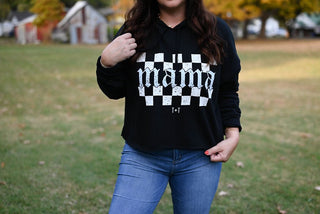 Mama Checkered Black Crop Hoodie - Tucked & Threaded