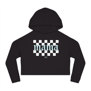 Mama Checkered Black Crop Hoodie - Tucked & Threaded