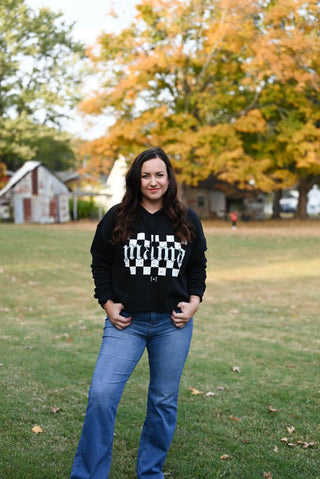Mama Checkered Black Crop Hoodie - Tucked & Threaded