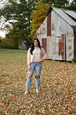 Mama Checkered Blush Crop Hoodie - Tucked & Threaded