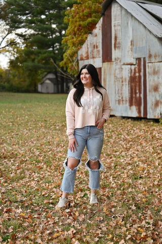 Mama Checkered Blush Crop Hoodie - Tucked & Threaded