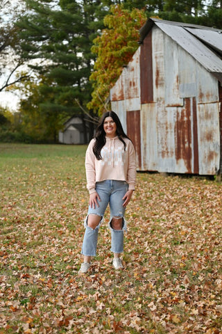 Mama Checkered Blush Crop Hoodie - Tucked & Threaded