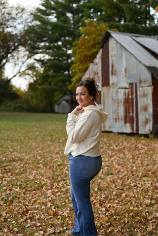 Mama Checkered Bone Crop Hoodie - Tucked & Threaded
