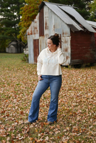 Mama Checkered Bone Crop Hoodie - Tucked & Threaded