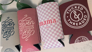 Mama Checkered Tall Can Cooler (Wholesale) - Tucked & Threaded