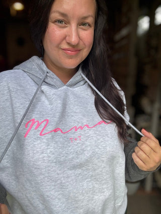 Mama Grey Colorblocked Crop Hoodie - Tucked & Threaded