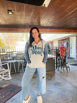 Mama Knows Best Denim Colorblocked Ladies' Pullover - Tucked & Threaded