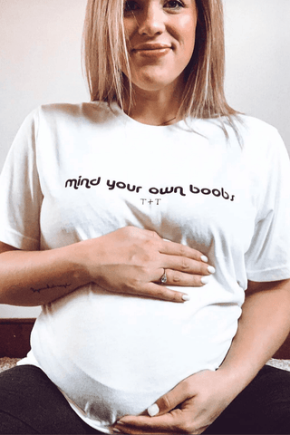 Mind Your Own Boobs White Tee - Tucked & Threaded