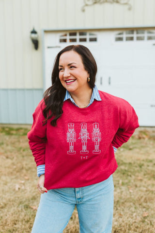 Nutcracker Trio Embroidered Red Unisex Sweatshirt - Tucked & Threaded
