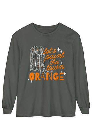 Paint the Town Orange Long-Sleeve Charcoal Tee - Tucked & Threaded