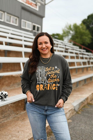 Paint the Town Orange Long-Sleeve Charcoal Tee - Tucked & Threaded