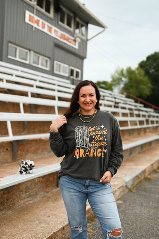Paint the Town Orange Long-Sleeve Charcoal Tee - Tucked & Threaded