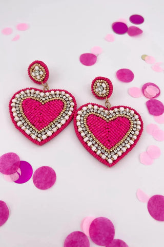 Pink Beaded Heart Earrings - Tucked & Threaded