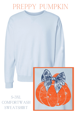 Preppy Pumpkin Sky Blue Sweatshirt - Tucked & Threaded