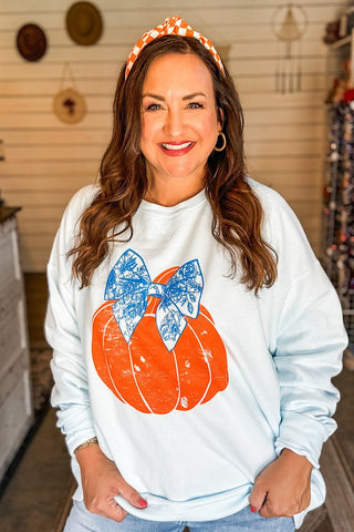 Preppy Pumpkin Sky Blue Sweatshirt - Tucked & Threaded