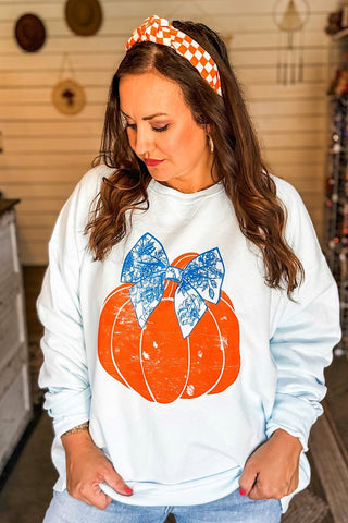 Preppy Pumpkin Sky Blue Sweatshirt - Tucked & Threaded