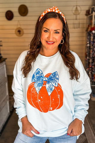 Preppy Pumpkin Sky Blue Sweatshirt - Tucked & Threaded