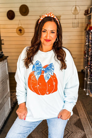Preppy Pumpkin Sky Blue Sweatshirt - Tucked & Threaded
