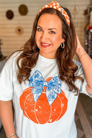 Preppy Pumpkin Sky Blue Tee - Tucked & Threaded