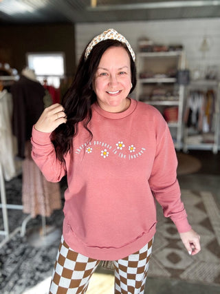 Purpose in the Journey Mauve Fleece-Lined Sweatshirt - Tucked & Threaded