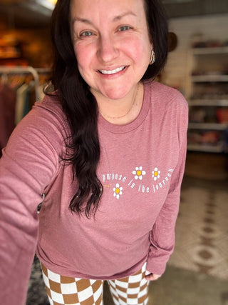 Purpose in the Journey Mauve Long-Sleeve Tee - Tucked & Threaded