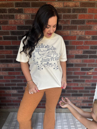 Saddle Up Buttercup Midweight Faded Cream Tee - Tucked & Threaded