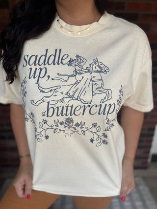Saddle Up Buttercup Midweight Faded Cream Tee - Tucked & Threaded