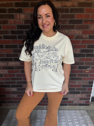 Saddle Up Buttercup Midweight Faded Cream Tee - Tucked & Threaded