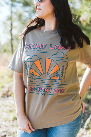 Same Lake Different Day Mocha Vintage Tee (Wholesale) - Tucked & Threaded