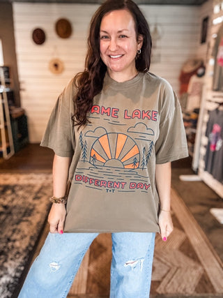 Same Lake Different Day Mocha Vintage Tee (Wholesale) - Tucked & Threaded