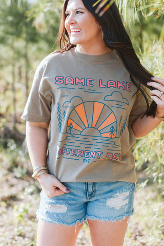 Same Lake Different Day Mocha Vintage Tee (Wholesale) - Tucked & Threaded
