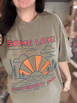 Same Lake Different Day Mocha Vintage Tee (Wholesale) - Tucked & Threaded