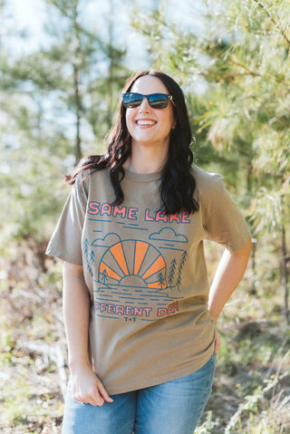Same Lake Different Day Mocha Vintage Tee (Wholesale) - Tucked & Threaded