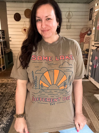 Same Lake Different Day Mocha Vintage Tee (Wholesale) - Tucked & Threaded