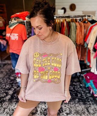 See the Good Be the Good Nude Pink Mineral Wash Oversized Top - Tucked & Threaded