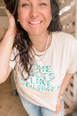 She Acts Like Summer Heather Tan Tee-4XL Only - Tucked & Threaded