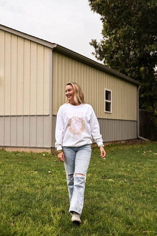 She-Shed Social Club White Sweatshirt - Tucked & Threaded
