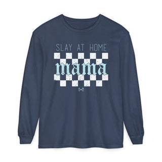 Slay at Home Mama Checkered Unisex Long-Sleeve Tee - Tucked & Threaded