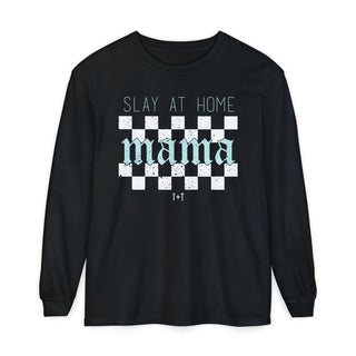 Slay at Home Mama Checkered Unisex Long-Sleeve Tee - Tucked & Threaded