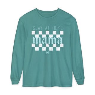 Slay at Home Mama Checkered Unisex Long-Sleeve Tee - Tucked & Threaded