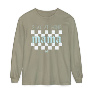 Slay at Home Mama Checkered Unisex Long-Sleeve Tee - Tucked & Threaded