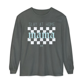 Slay at Home Mama Checkered Unisex Long-Sleeve Tee - Tucked & Threaded