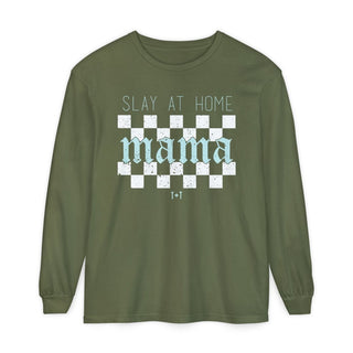 Slay at Home Mama Checkered Unisex Long-Sleeve Tee - Tucked & Threaded