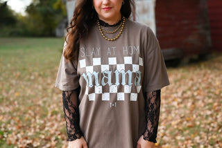 Slay at Home Mama Checkered Unisex Tee - Tucked & Threaded